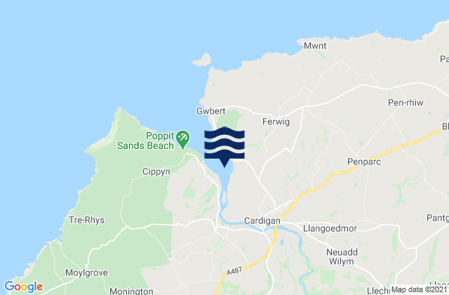 Mapa da tábua de marés em Port Cardigan, United Kingdom