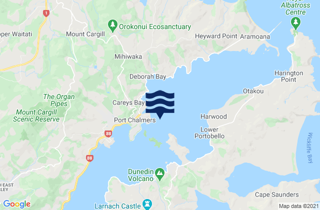 Mapa da tábua de marés em Port Chalmers, New Zealand