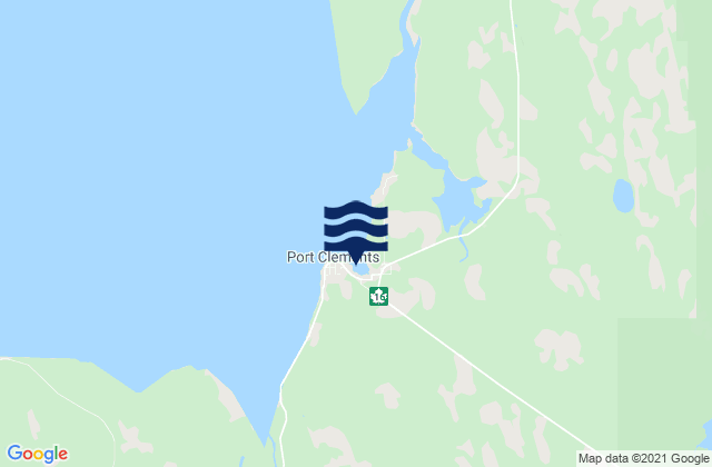 Mapa da tábua de marés em Port Clements, Canada