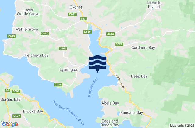 Mapa da tábua de marés em Port Cygnet, Australia