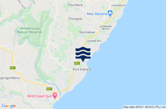 Mapa da tábua de marés em Port Edward, South Africa