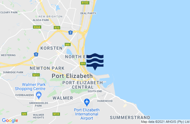 Mapa da tábua de marés em Port Elizabeth, South Africa