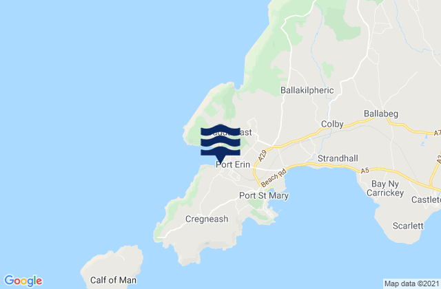 Mapa da tábua de marés em Port Erin, Isle of Man