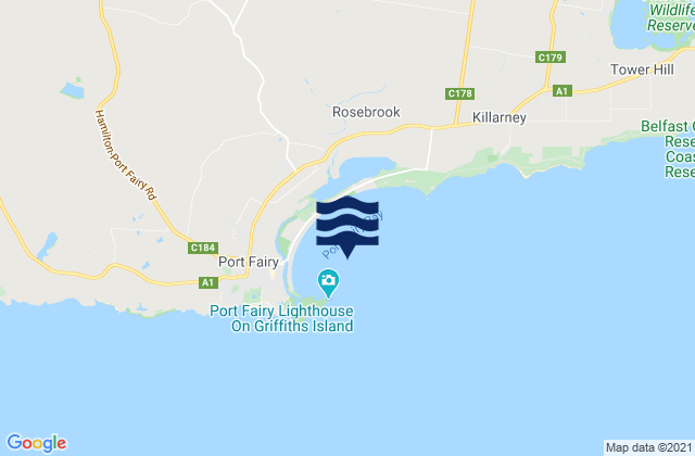 Mapa da tábua de marés em Port Fairy Bay, Australia