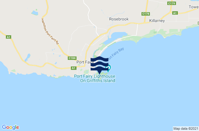 Mapa da tábua de marés em Port Fairy, Australia