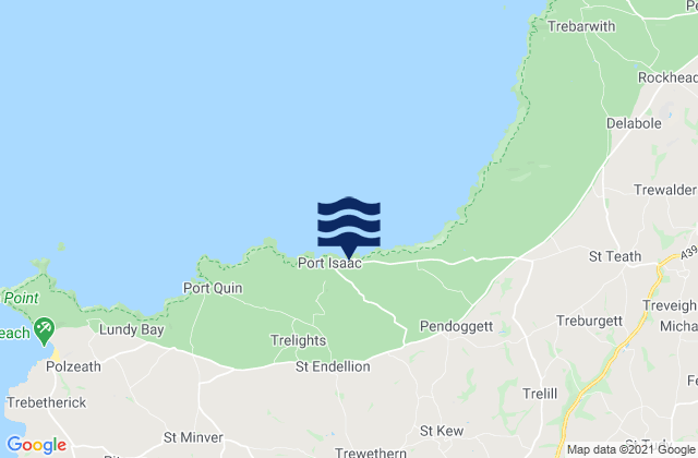 Mapa da tábua de marés em Port Gaverne Beach, United Kingdom