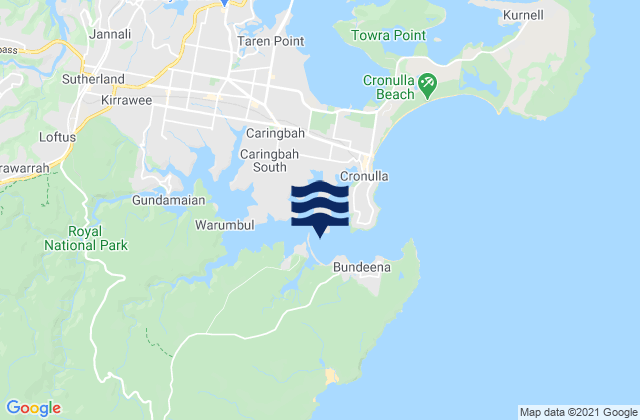 Mapa da tábua de marés em Port Hacking, Australia