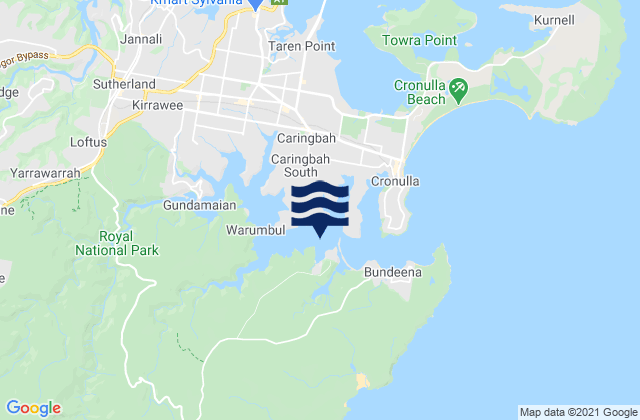 Mapa da tábua de marés em Port Hacking, Australia