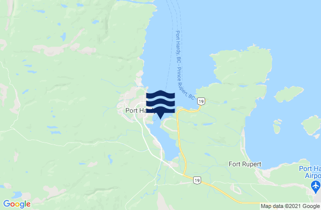 Mapa da tábua de marés em Port Hardy, Canada