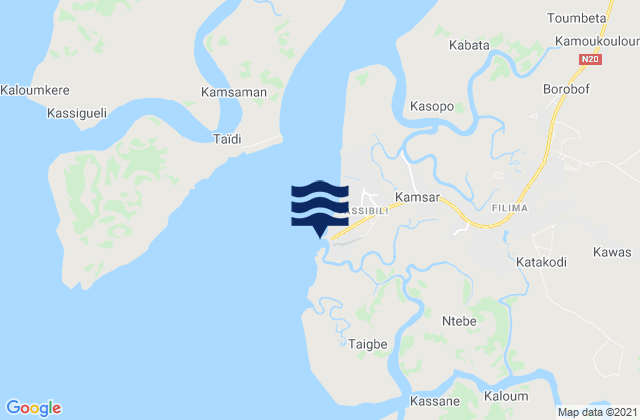 Mapa da tábua de marés em Port Kakande Rio Nunez, Guinea