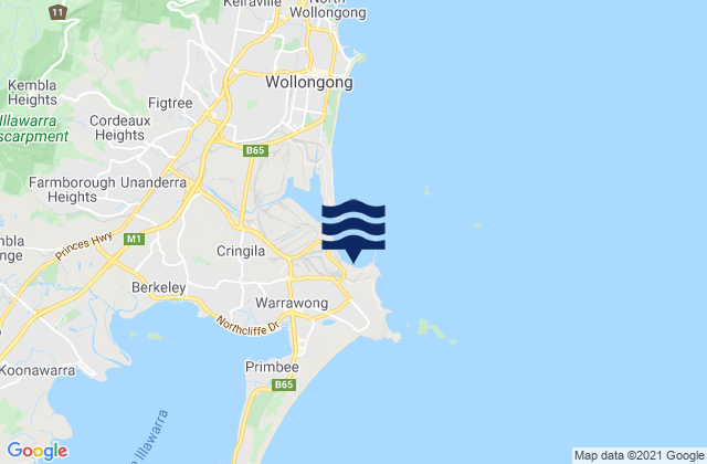 Mapa da tábua de marés em Port Kembla, Australia
