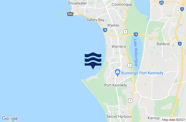 Mapa da tábua de marés em Port Kennedy, Australia