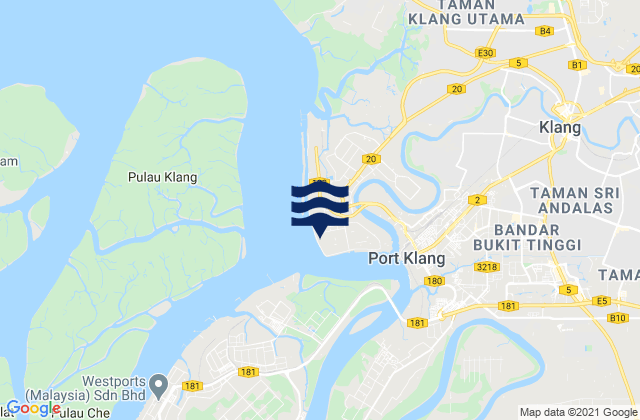 Mapa da tábua de marés em Port Klang, Malaysia