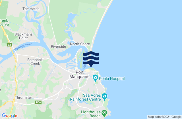 Mapa da tábua de marés em Port Macquarie-North Breakwall, Australia