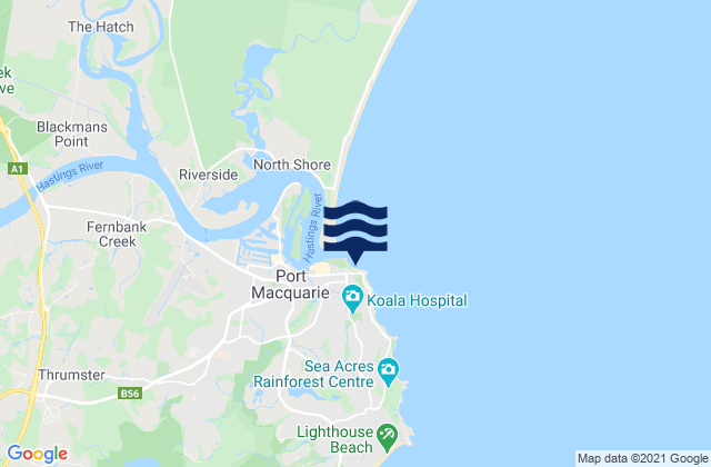 Mapa da tábua de marés em Port Macquarie-Town Beach, Australia