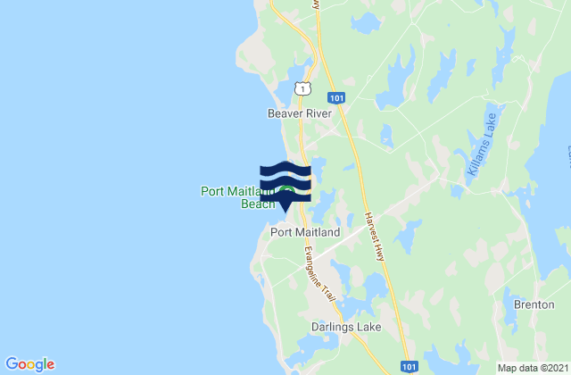 Mapa da tábua de marés em Port Maitland, Canada