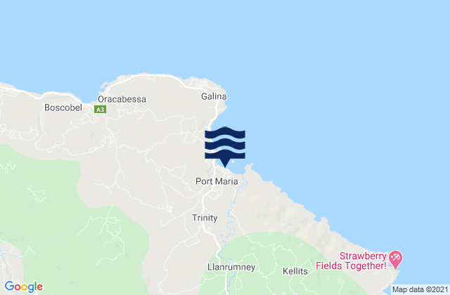Mapa da tábua de marés em Port Maria, Jamaica