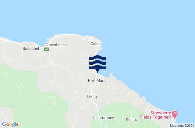 Mapa da tábua de marés em Port Maria, Jamaica