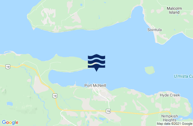 Mapa da tábua de marés em Port Mcneill, Canada