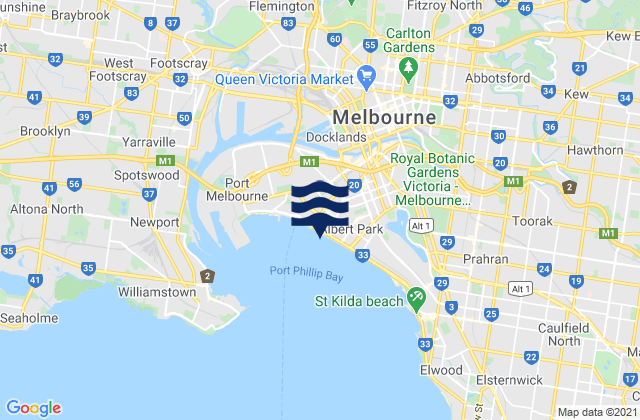 Mapa da tábua de marés em Port Melbourne, Australia