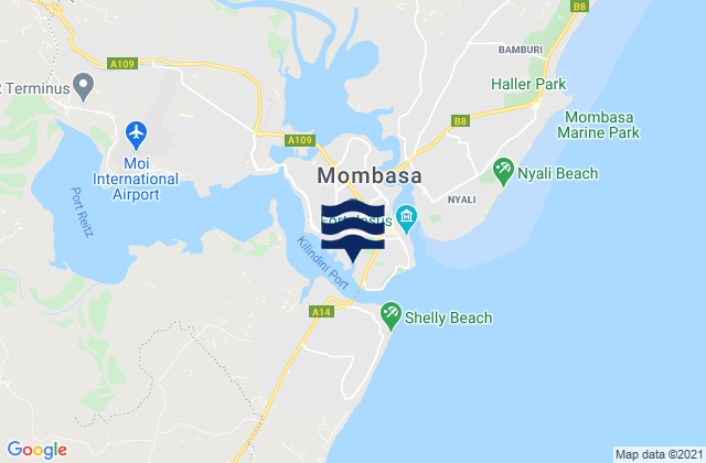 Mapa da tábua de marés em Port Mombasa (Kilindini), Kenya