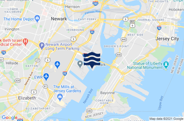 Mapa da tábua de marés em Port Newark Terminal, United States
