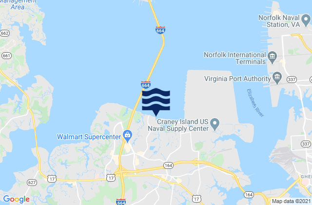 Mapa da tábua de marés em Port Norfolk, Western Branch, United States