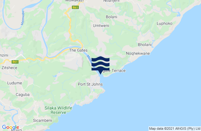 Mapa da tábua de marés em Port Saint John’s, South Africa