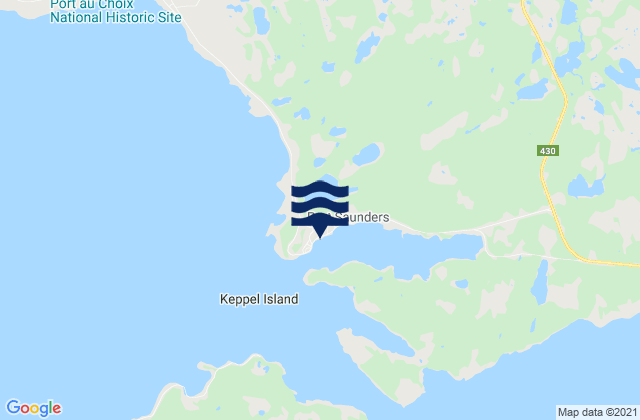 Mapa da tábua de marés em Port Saunders, Canada