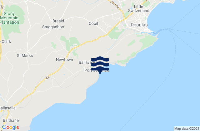 Mapa da tábua de marés em Port Soderick, Isle of Man