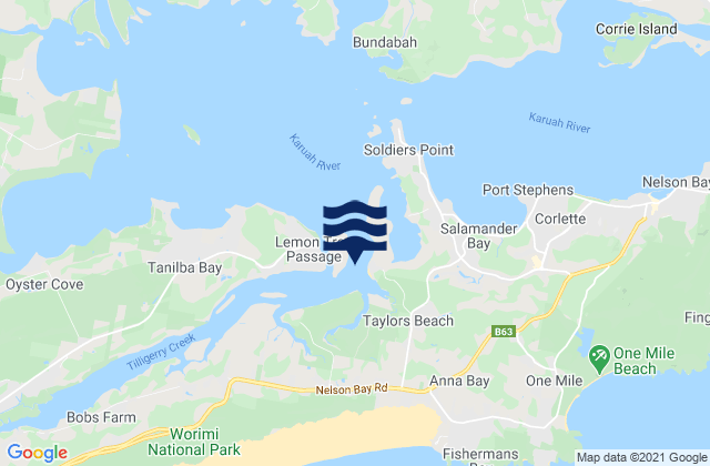 Mapa da tábua de marés em Port Stephens, Australia
