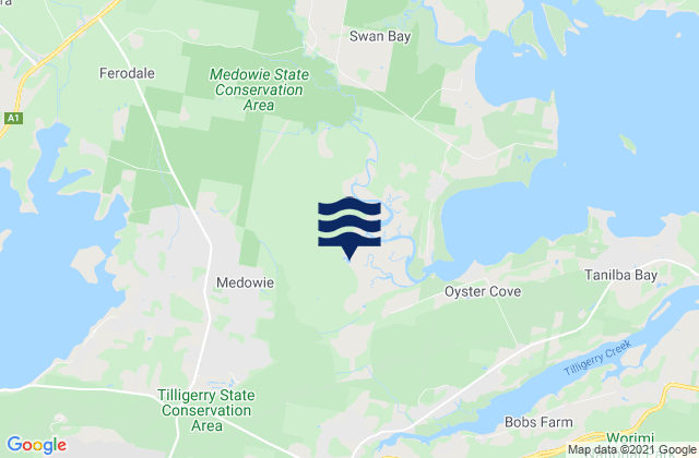 Mapa da tábua de marés em Port Stephens Shire, Australia
