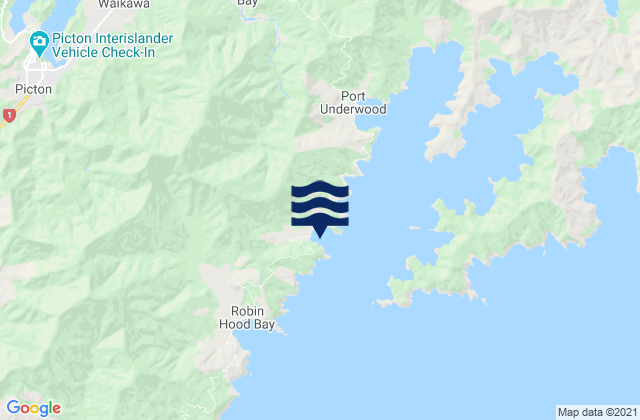 Mapa da tábua de marés em Port Underwood, New Zealand