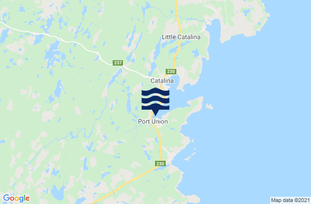 Mapa da tábua de marés em Port Union, Canada