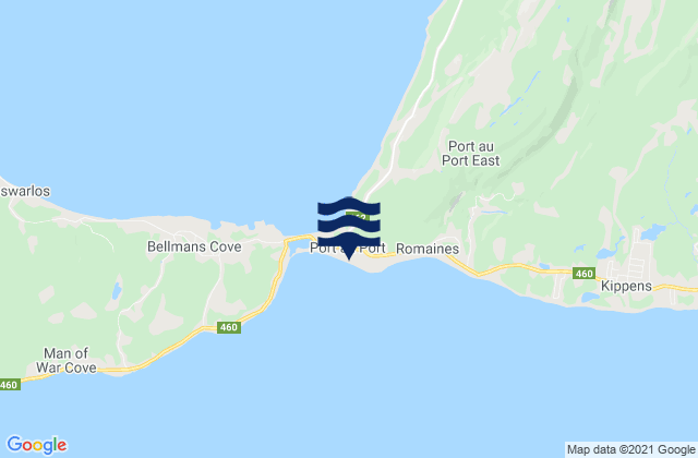 Mapa da tábua de marés em Port au Port, Canada