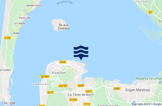 Mapa da tábua de marés em Port d'Arcachon, France