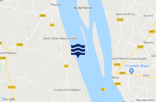 Mapa da tábua de marés em Port de Beychevelle, France
