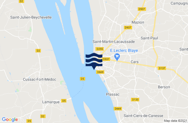 Mapa da tábua de marés em Port de Blaye, France