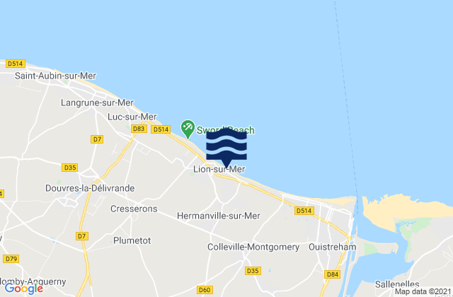 Mapa da tábua de marés em Port de Caen, France