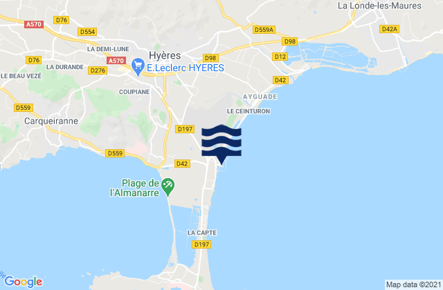 Mapa da tábua de marés em Port de Hyères (St Pierre), France