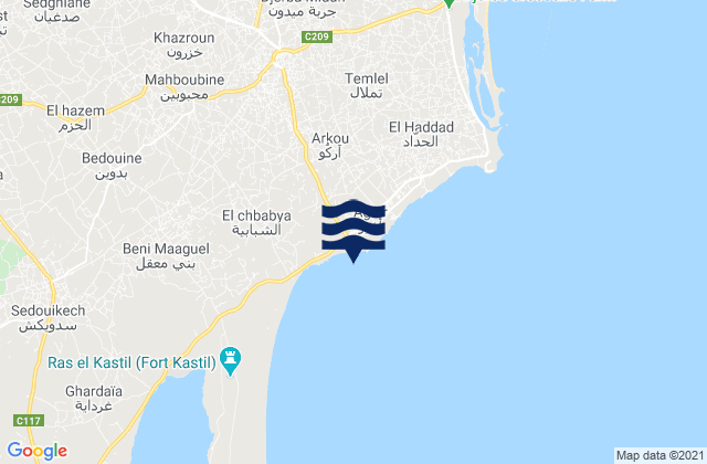 Mapa da tábua de marés em Port de Peche Aghir, Tunisia