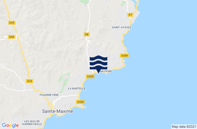 Mapa da tábua de marés em Port des Issambres, France