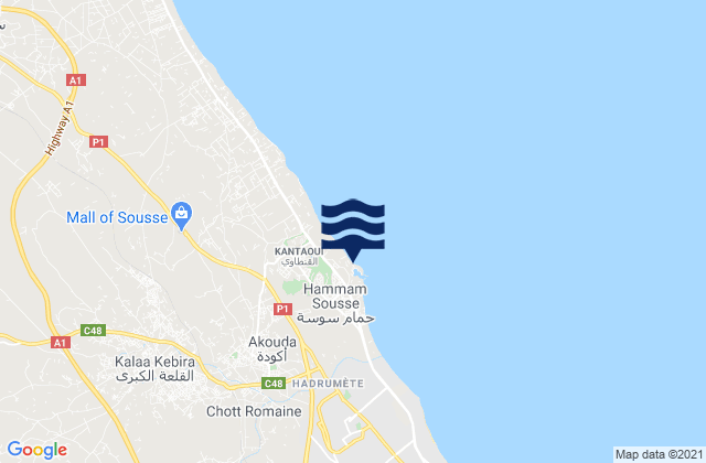 Mapa da tábua de marés em Port el Kantaoui, Tunisia