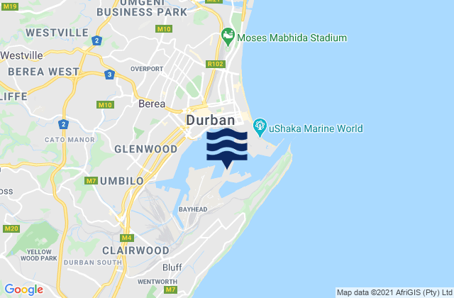 Mapa da tábua de marés em Port of Durban, South Africa