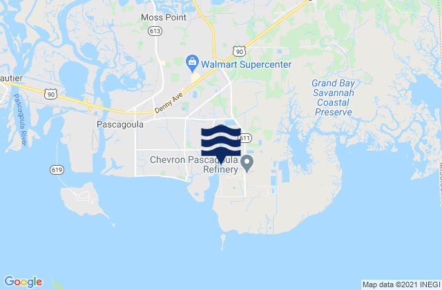 Mapa da tábua de marés em Port of Pascagoula Dock E, United States