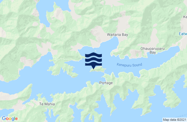 Mapa da tábua de marés em Portage Bay, New Zealand