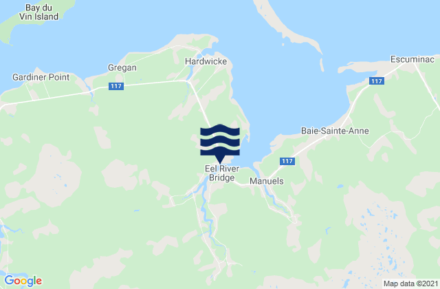 Mapa da tábua de marés em Portage Island, Canada