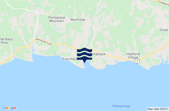 Mapa da tábua de marés em Portapique Beach, Canada