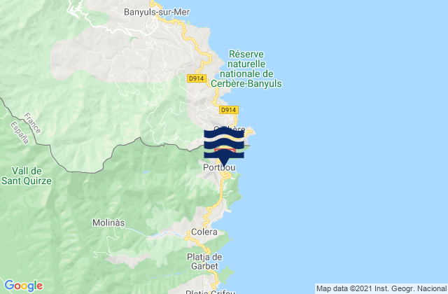 Mapa da tábua de marés em Portbou, Spain