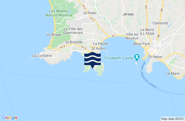 Mapa da tábua de marés em Portelet Bay Beach, France